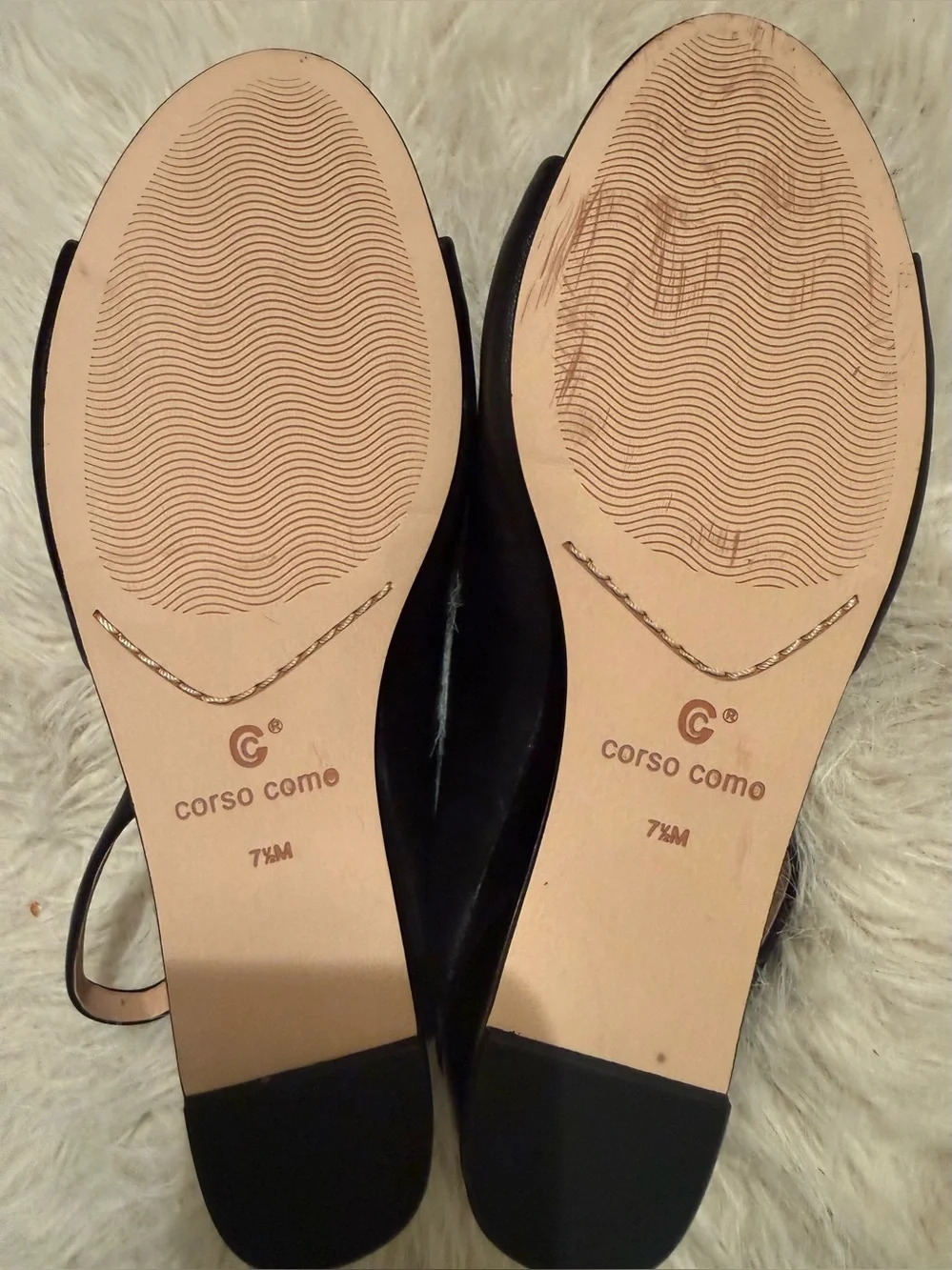 NWOT Cordova Como Leather Mirrored Wedge Sling Backs Black Sz 7.5